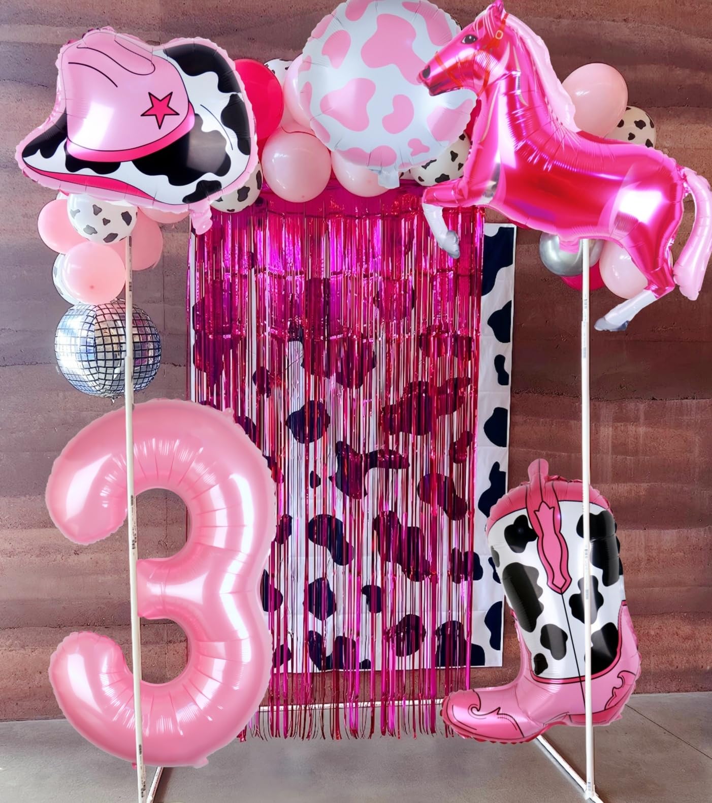 Kwuz Western Cowgirl Balloons Pink 3rd Birthday Party Decorations, Retro Horse Cowgirl Hat Boot Balloons Girls Western Theme Rod