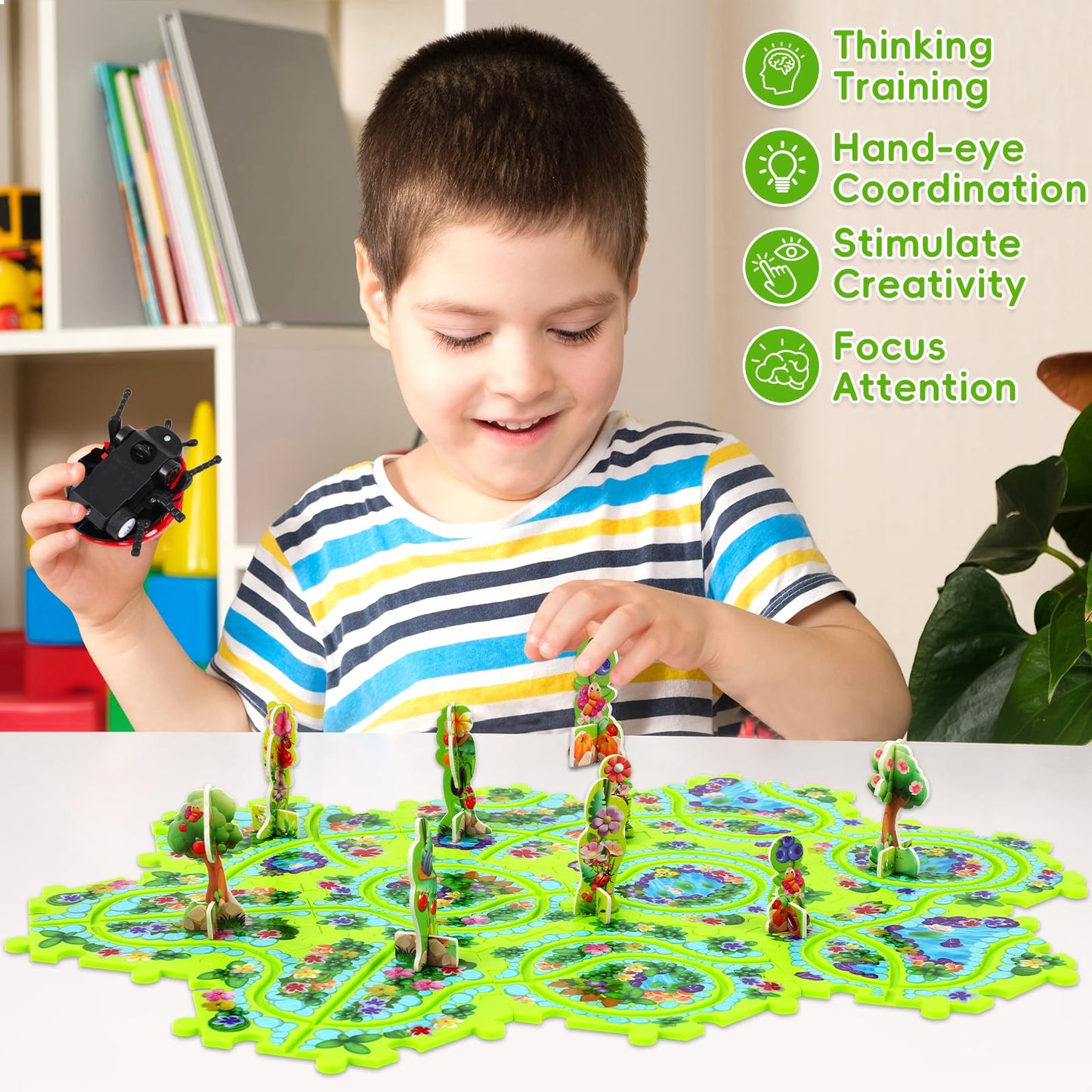 10Pcs Puzzle Racer Kids Car Track Set, Cars Toys For Toddlers, Puzzle Track Car Play Set, Race Tracks For Kids Ages 4-8, Educati