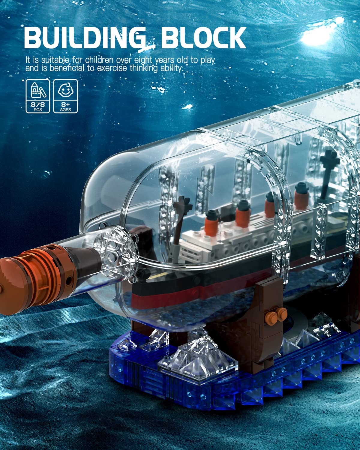 Dovob Titanic Ship In A Bottle Building Blocks Set, Creative Collectible Display Model Set, Great Idea Gift Toy For Adults And Kids(878 Pcs)