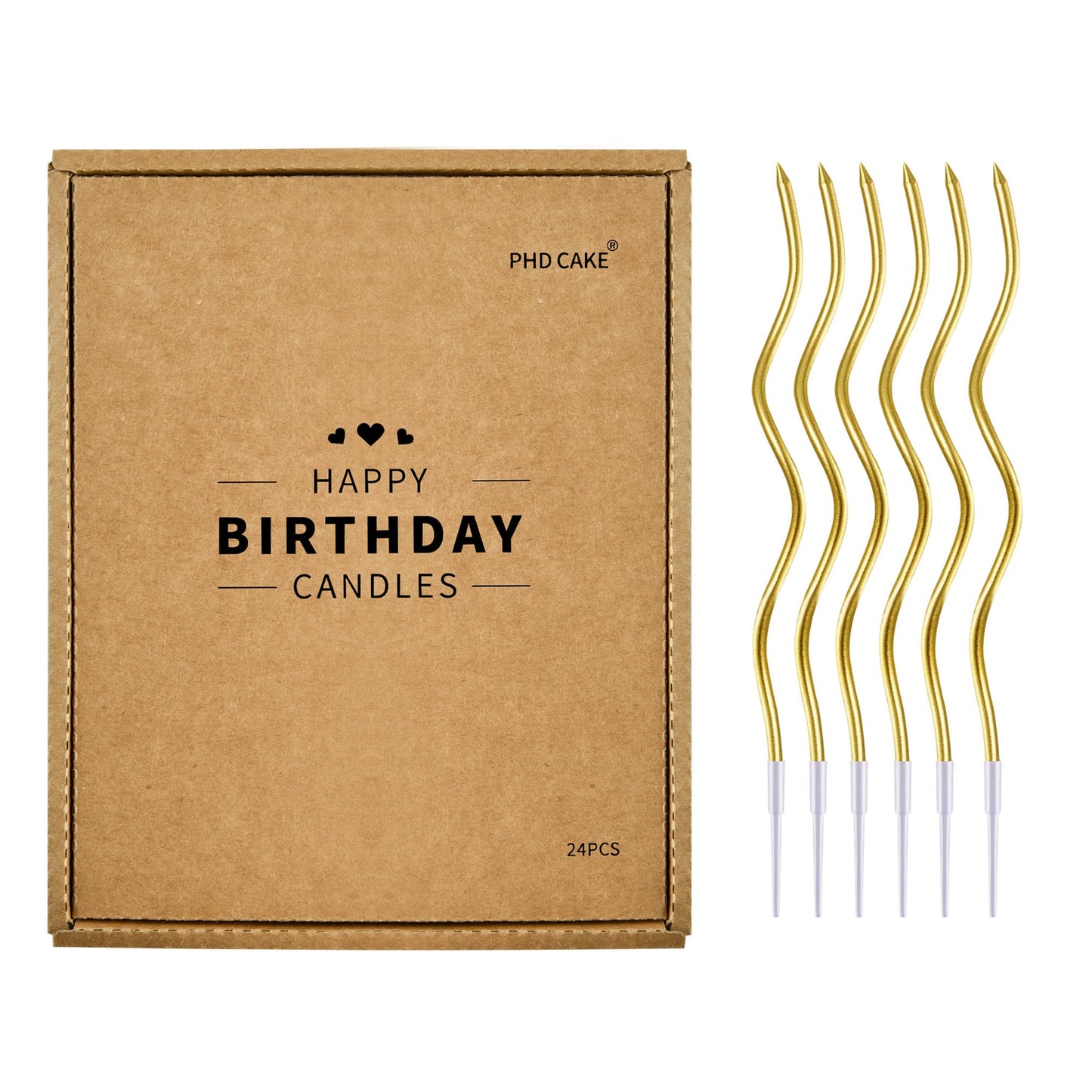 PHD CAKE 24-Count Gold Spiral Long Thin Metallic Birthday Candles, Cake Candles, Birthday Parties, Wedding Decorations, Party Ca