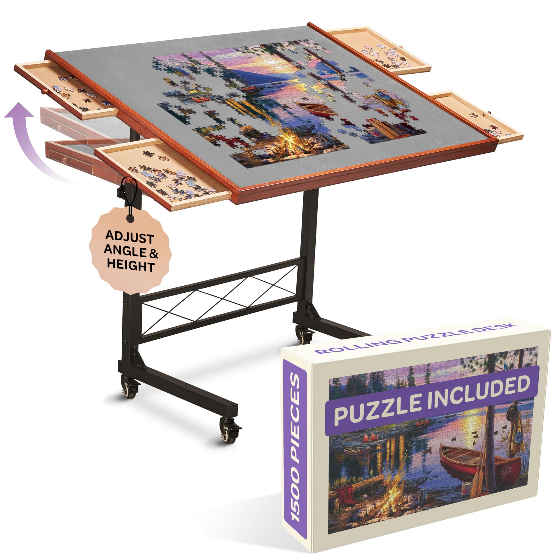 Joyberri Jigsaw Puzzle Table/Rolling Puzzle Desk - 1500 Piece Puzzle Board With Bonus Puzzle/Portable Jigsaw Puzzle Tables With 
