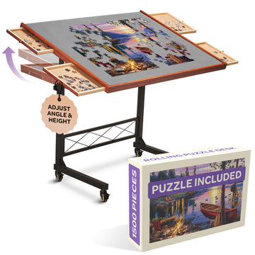 Joyberri Jigsaw Puzzle Table/Rolling Puzzle Desk - 1500 Piece Puzzle Board With Bonus Puzzle/Portable Jigsaw Puzzle Tables With 