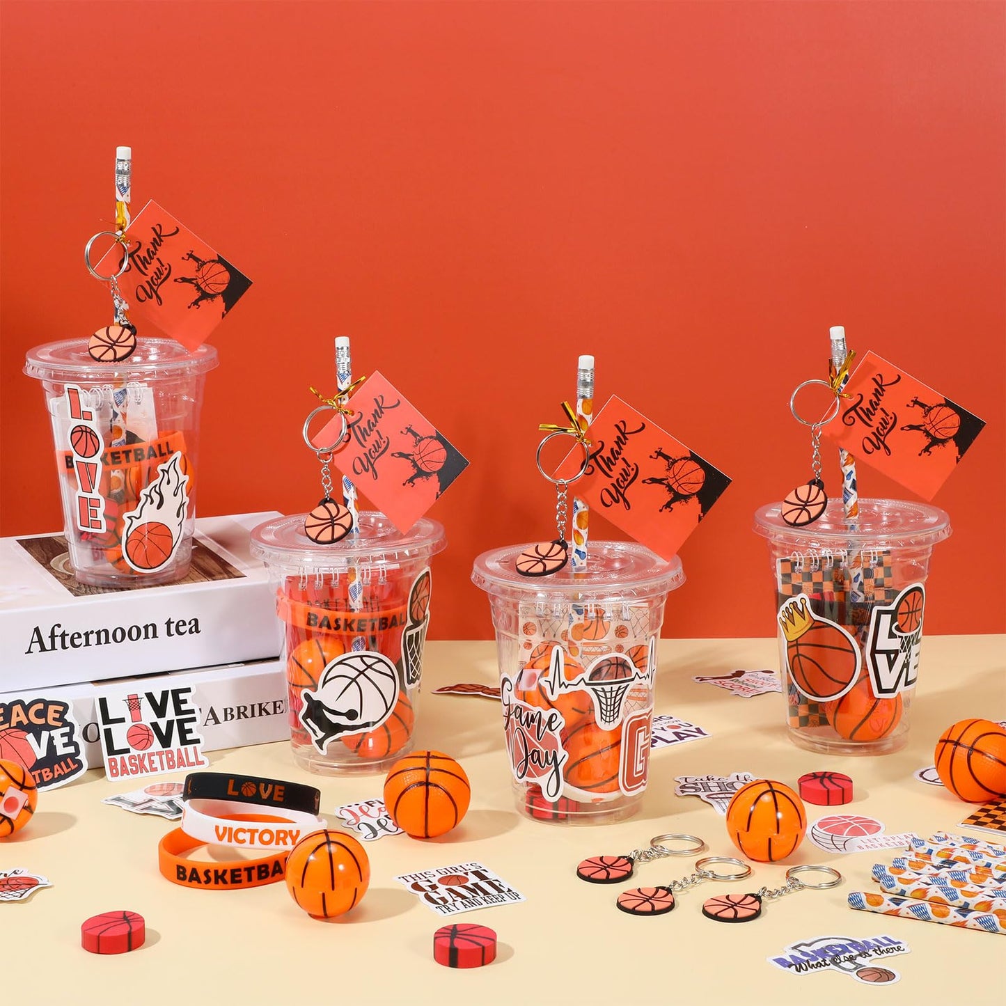 Colarr 195 Pcs Basketball Birthday Gifts Party Favors Gift Cups Pencils Mini Book Keychains Wristbands Stickers Thank You Cards