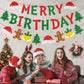 Zwiebeco Christmas Birthday Party Decorations Red Green Merry Birthday Banner Hanging Paper Christmas Tree Gingerbread Man Bells