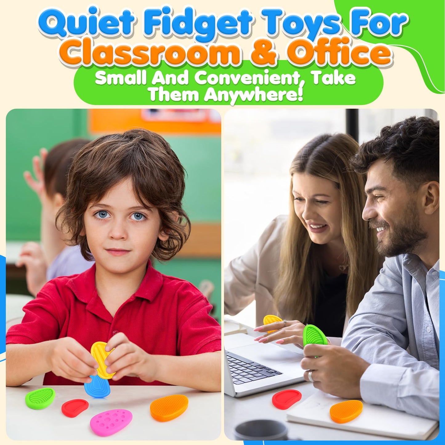 Fidget Toys Sensory Stone For Kids: Silicone Textured Worry Stones For Autism Kids - Quiet Fidgets For Students Anxiety Relief - Classroom Prizes Sensory Toys - Easter Basket Stuffers Egg Fillers