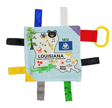 Baby Jack & Co 8X8” Learning Lovey Tag Toys For Babies - Baby Crinkle Toys - Crinkle Toys For Baby - Soft & Safe - Learn Usa State Facts - Ideal Baby Toy Bpa Free W/Stroller Clip (Louisiana)