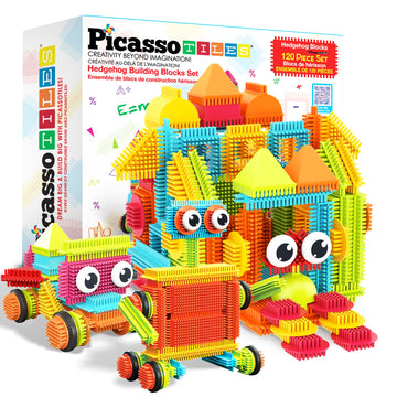 Picassotiles 120Pcs Hedgehog Interlocking Building Blocks Tiles Construction Toy Set Learning Playset Steam Development Preschoo