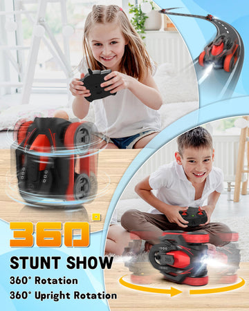 Eulogia RC Tracked Tank, Remote Control Stunt Car, 360-degree Upright Rotations, Multi-Driving with Headlight, All-Terrain Car T