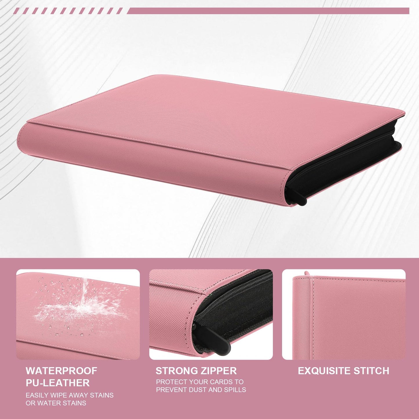 Toploader Binder Trading Card Binder Storage Hold up 288 Cards 9-Pocket Top Loader Binder with Sleeves for 3x4 Rigid Toploaders Hard Cases(9Pink7)