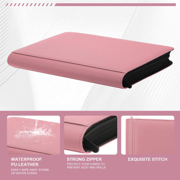 Toploader Binder Trading Card Binder Storage Hold up 288 Cards 9-Pocket Top Loader Binder with Sleeves for 3x4 Rigid Toploaders Hard Cases(9Pink7)
