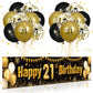 21St Birthday Decorations For Men Women Black And Gold, Black Gold Birthday Yard Balloon Banner Sign 18 Pcs 21Th Happy Birthday Balloons For 21 Anniversary Birthday Party Supplies Outdoor Yard Decor