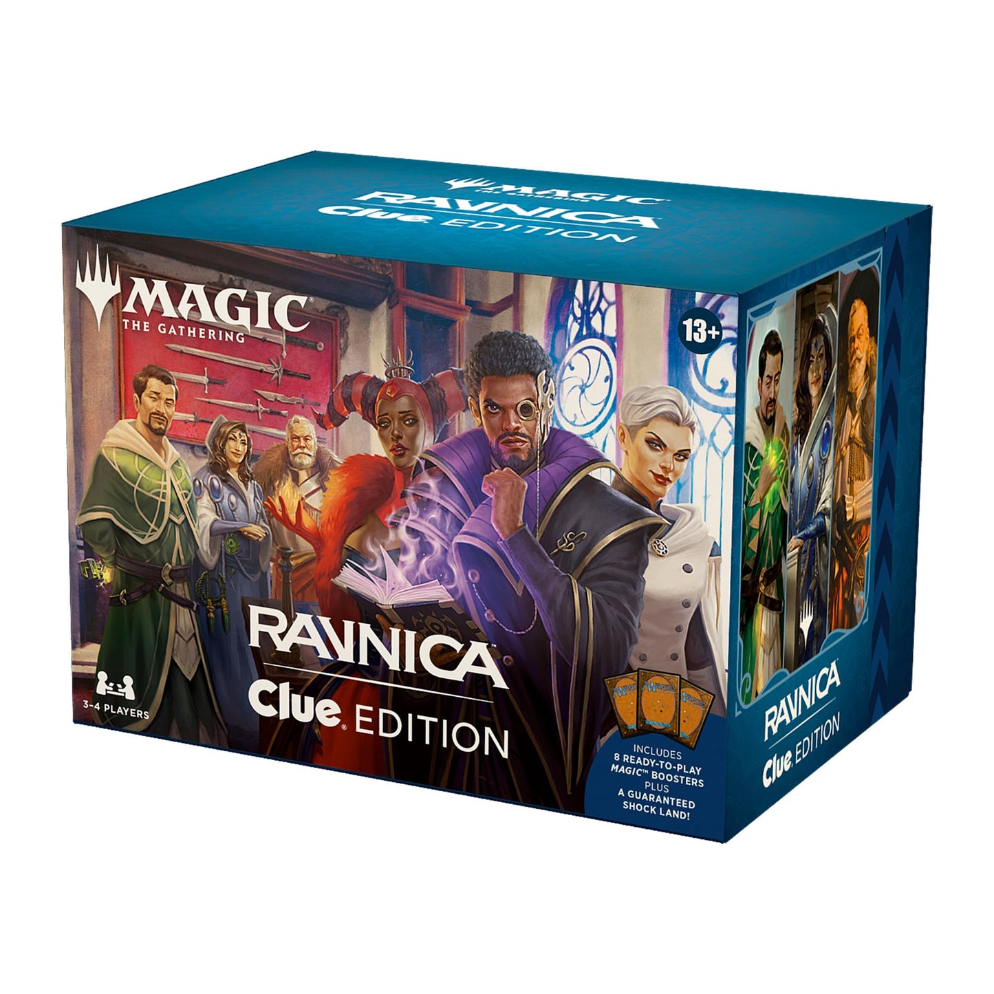 Magic: The Gathering Ravnica: Clue Edition - 3-4 Player Murder Mystery Card Game (Includes 8 Ready-to-Play Boosters  21 Evidence Cards  1 Foil Shock Land  and Detective Game Accessories)