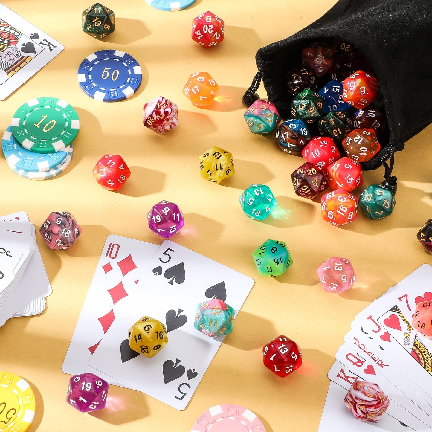 100 Pieces Polyhedral Dice Set with Black Pouch Polyhedral Dice Compatible with RPG MTG Table Games Multi Colored Assortment (20