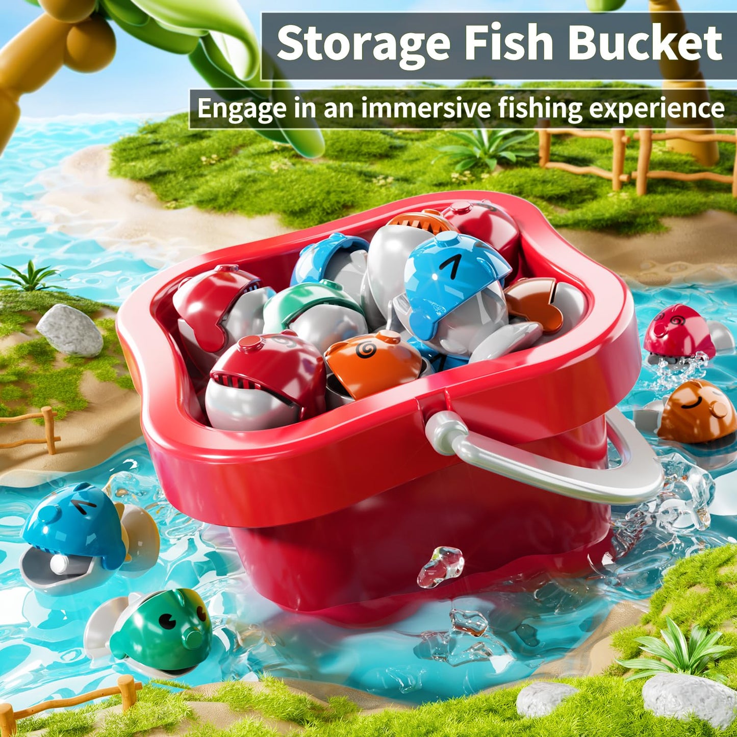 Niplooow Magnetic Fishing Game Toys, Rotating Board Game With Music Including 48 Fishes And 8 Fishing Poles, Party Game Toys For