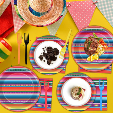 100Pcs Mexican Serape Fiesta Party Plates And Napkins Party Supplies Colorful Stripes Mexico Platters Tableware Set Party Decor