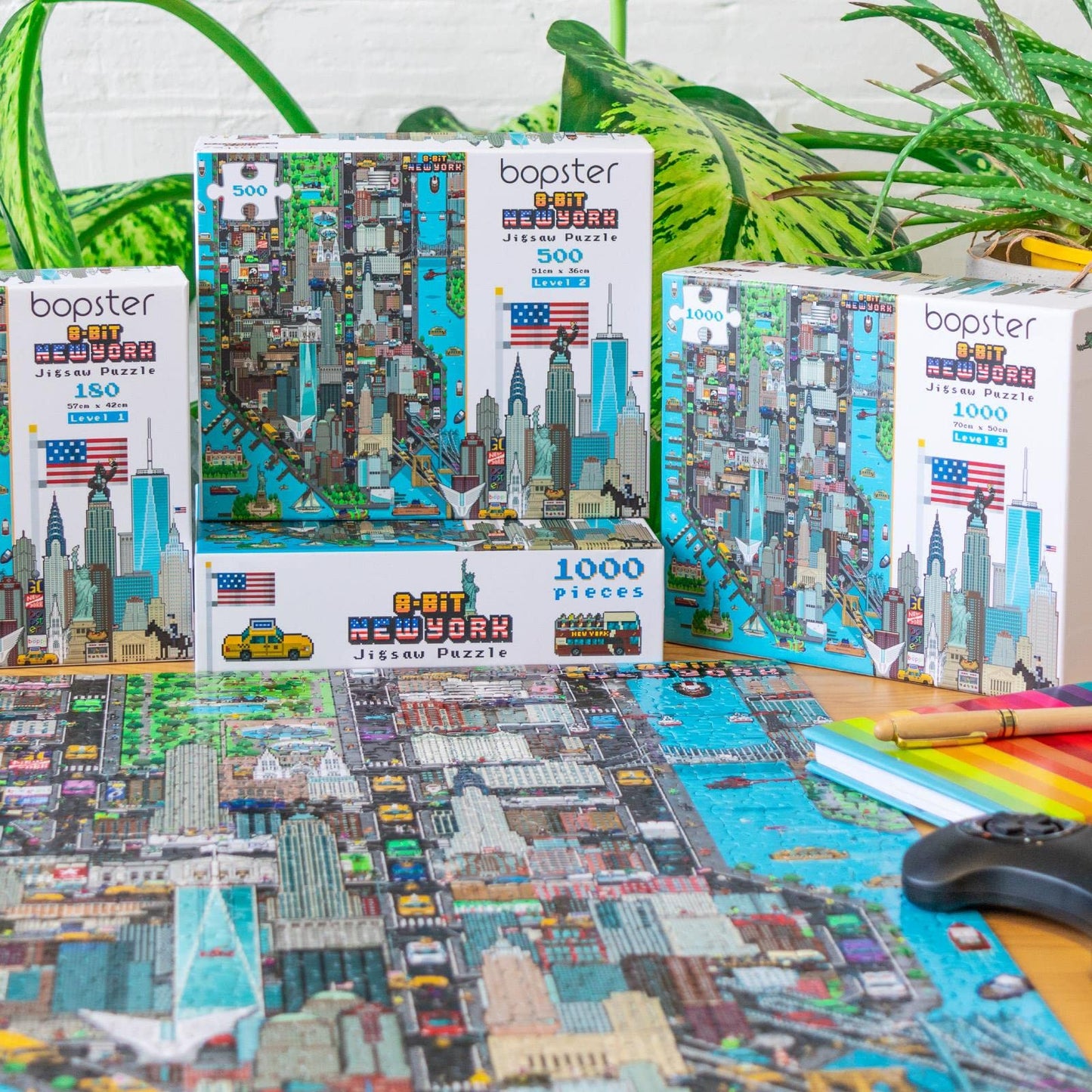 1000 Piece Puzzle - 8-Bit Retro Gaming Style New York City Jigsaw Puzzles 1000 Pieces For Adults Made With 100% Recycled Cardboard - Puzzles For Adults Level 3 By Bopster