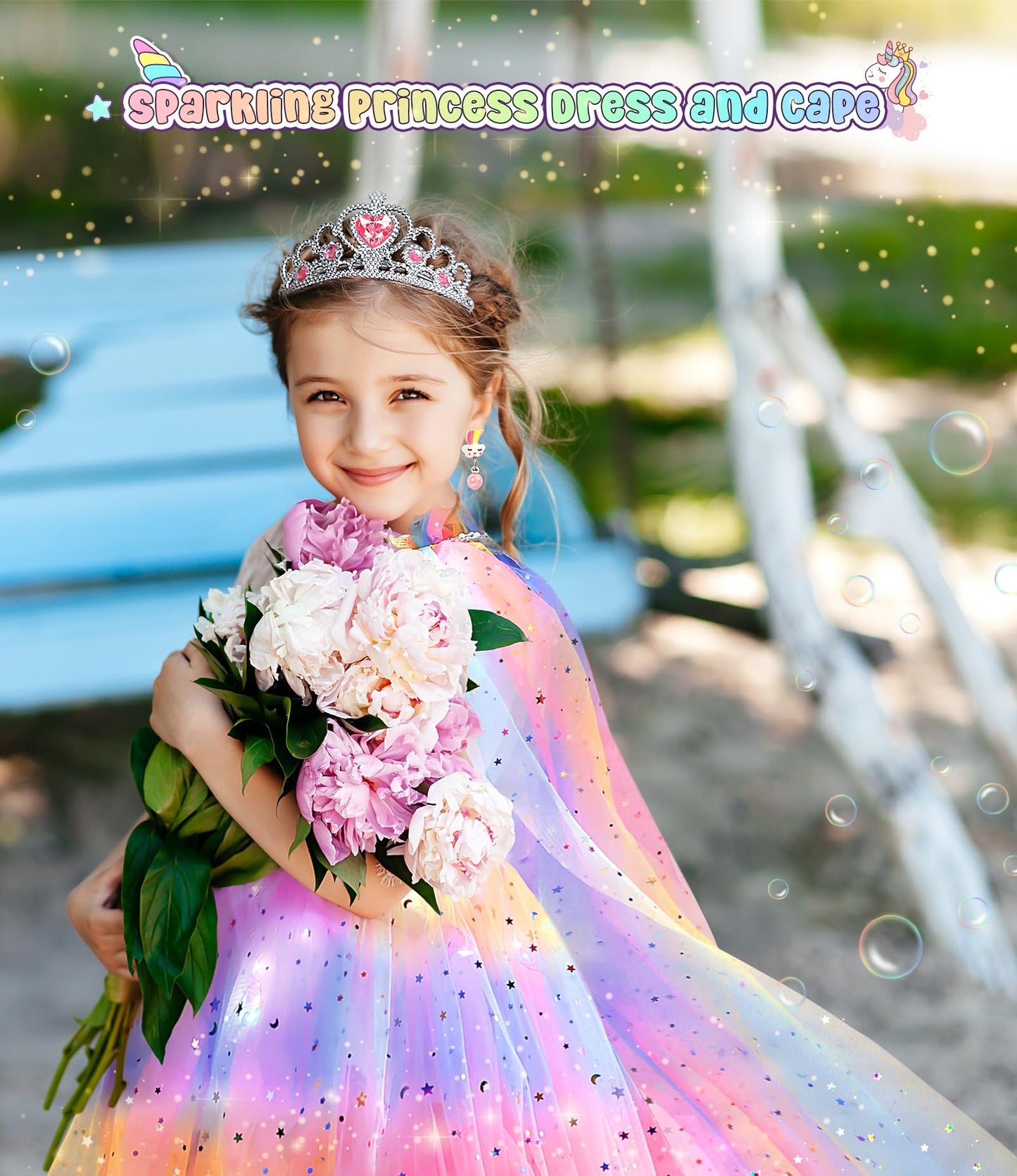 Dolnow Princess Dress Up Clothes For Little Girl, Light Up Princess Dresses Princess Cape With Crown Wand Toys For 3-6 Girls