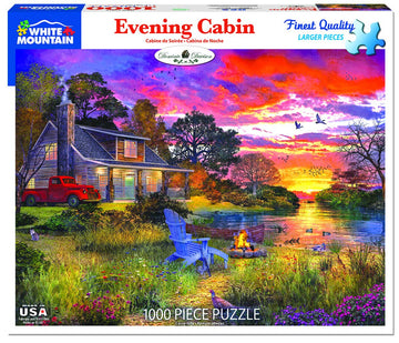 White Mountain Puzzles Evening Country Cabin - 1000 Piece Jigsaw Puzzle