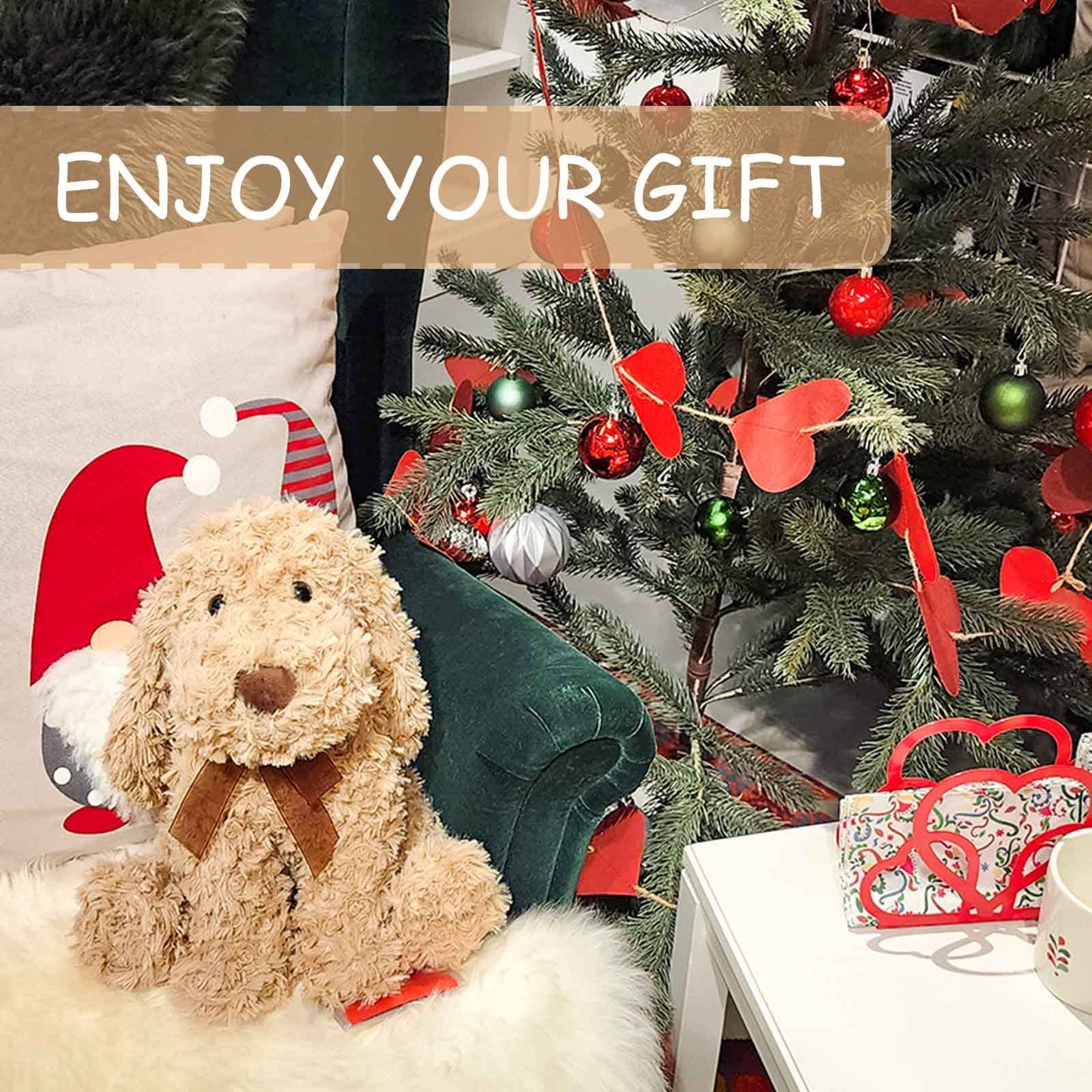 Weigedu Poodle Puppy Goldendoodle Stuffed Animal, Adorable Toy Dog Labradoodle Plush For Kids Boys Girls Birthday Easter Christmas Bedtime Gift, 11.8“ Golden