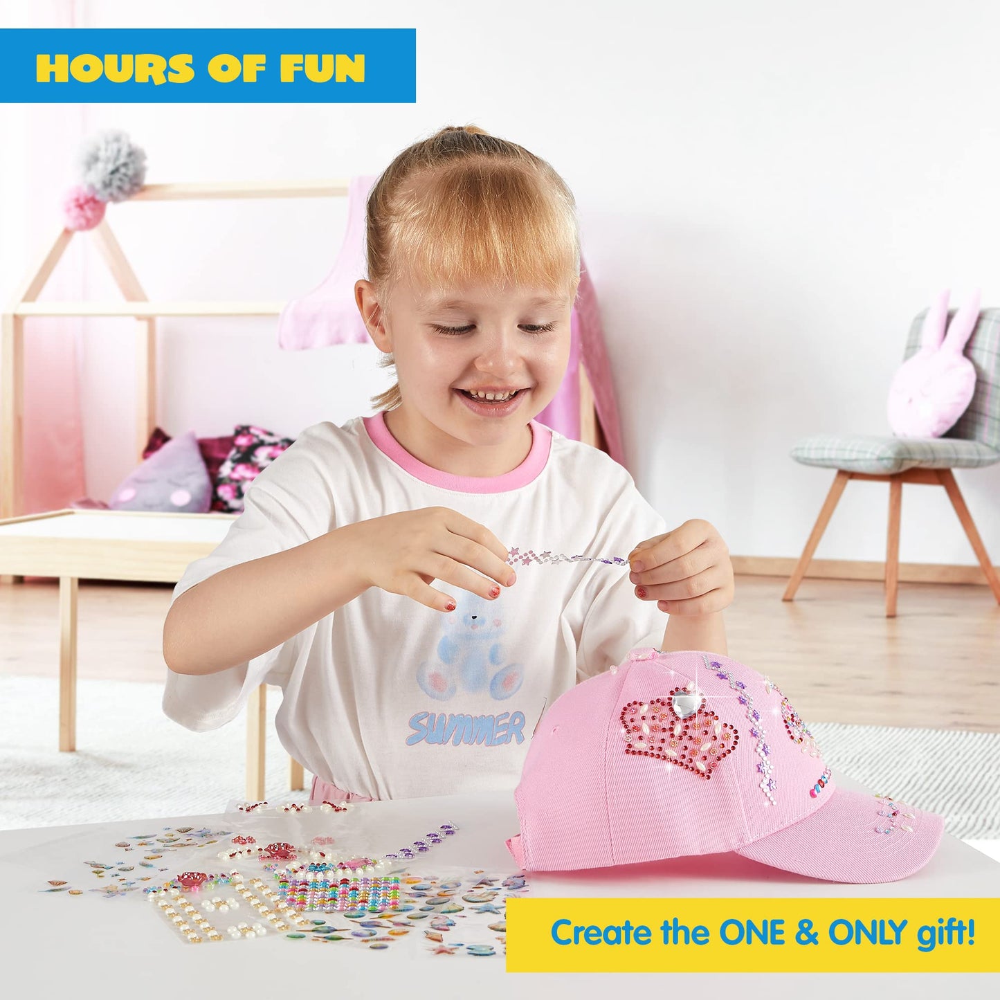 Klever Kits Decorate Your Own Baseball Cap with 7 Sheets Gems Stickers, Art & Crafts Kit for Kids, Fun Creative DIY Toys for Kid