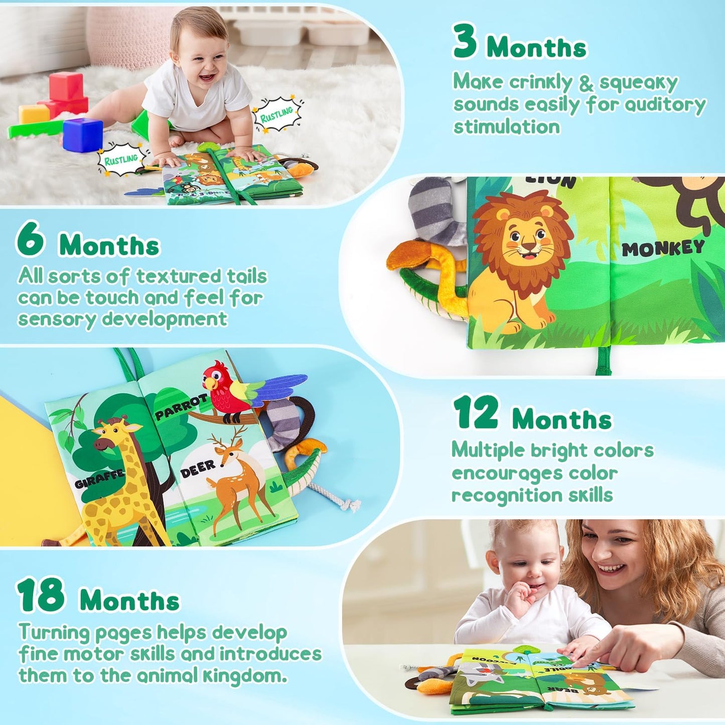 Bbwoo Baby Books 0-6 Months - Baby Boys Girls Shower Gifts - Tummy Time Baby Toys 0-6 6-12 Months - Crinkle Cloth Book - Infant