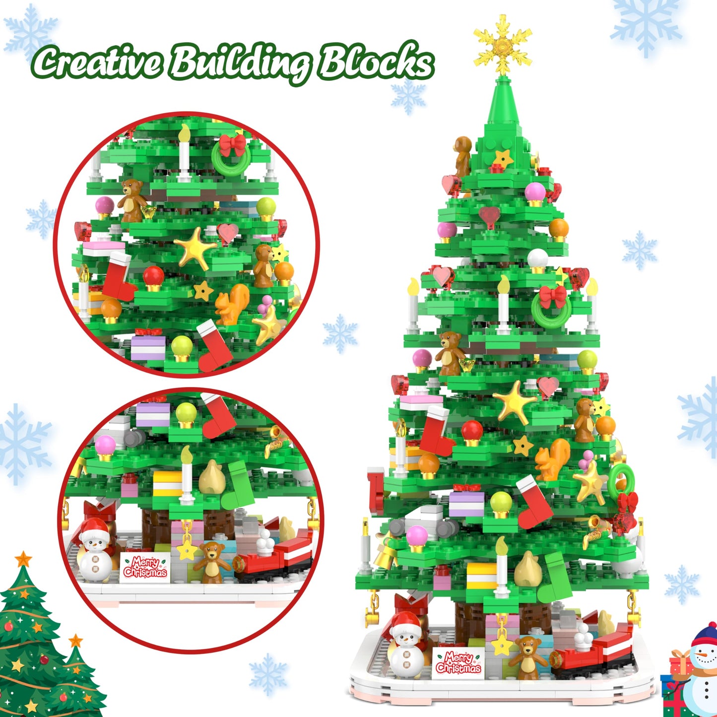 Wowok Christmas Building Blocks Toy - Christmas Tree Building Set  1102 Pieces Mini Building Blocks for Kids mature-themed  for Teens Girls Boys Christmas Party Home Decoration