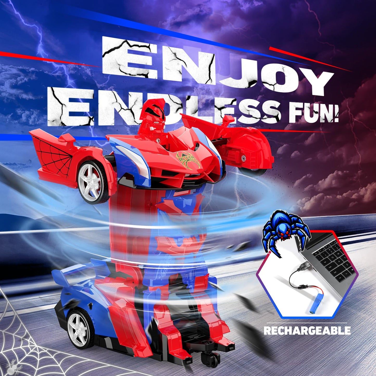Excitobo Transform Remote Control Car, 1:18 Scale, 2.4GHz, ABS Material, 360° Rotation, Toys for Boys & Girls Age 3-12