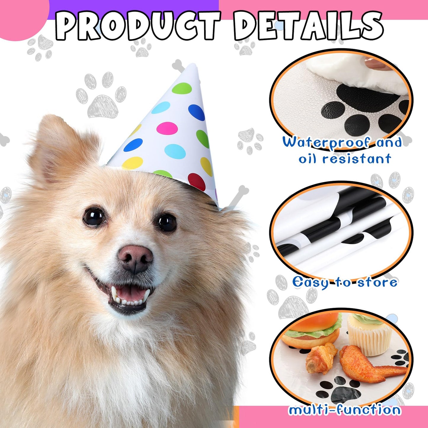 Dunzoom 4 Pack Puppy Dog Pet Paw Print Plastic Tablecloth 54 x 108 Inches Purple Teal Pink Table Cover Paw Print Disposable Rect