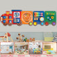 Train Activity Wall Busy Board Panels | 11-in-1 Wooden Sensory Wall Panel for Kids, Toddler Montessori Learning Activity Center,