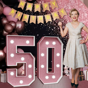 Imprsv Marquee Numbers Pink 50Th-Birthday Decorations: Large 3Ft Light Up Number Rose Gold 50 Birthday Decoration For Women Men
