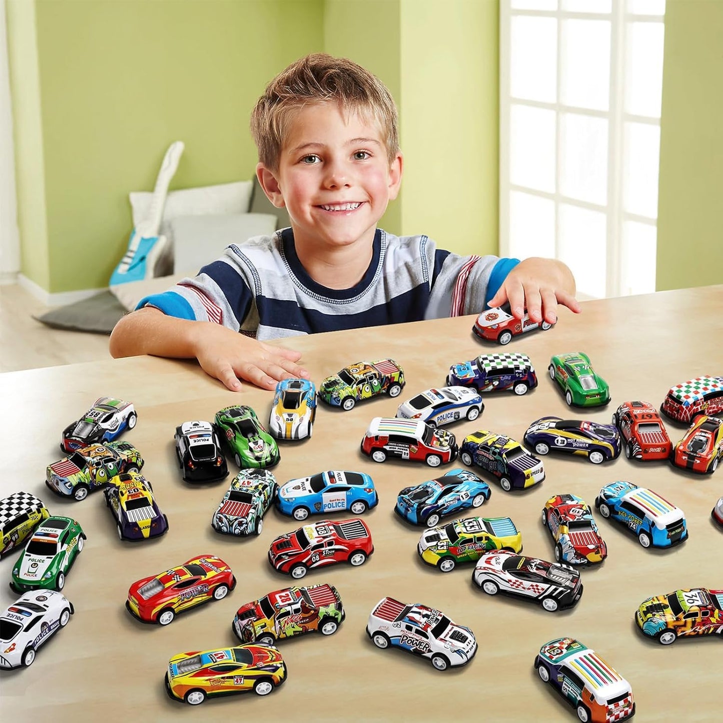 Liberty Imports 50-Pack Pull Back Cars, 1:64 Scale Metal Mini Race Vehicles in Storage Bucket - Party Favors & Classroom Prizes