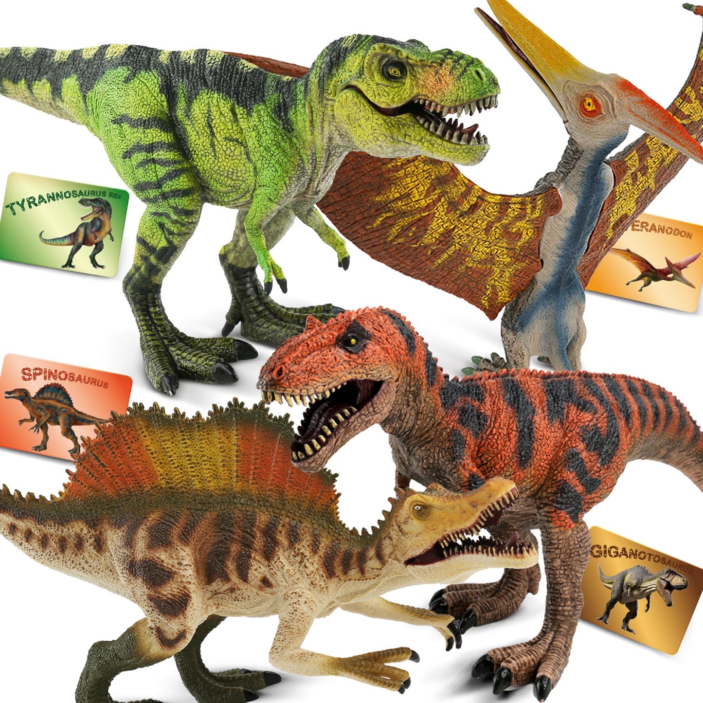 Zippytots 4 PCS Jumbo Dinosaur Toys for Kids 3-5 Realistic Dinosaur Figures with Movable Parts & Learning Cards- Big Dino Toys for Kids 5-7 Ideal Gift for Toddlers Boys Girls Ages 3+