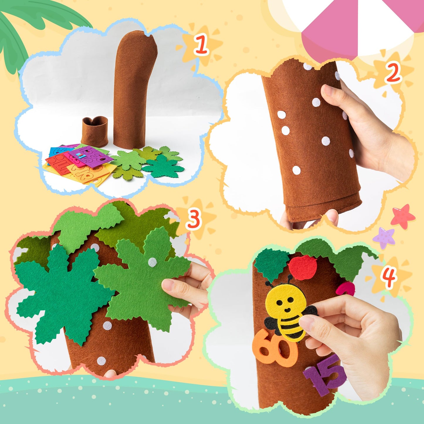 Osnie Felt Numbers Tree Props - Early Education Freestanding Apple Tree Bees Game Fun Maths Learning Constructive Flannel Teaching Hands-On Skills Toys Set For Toddlers Kids Children Learning Gifts