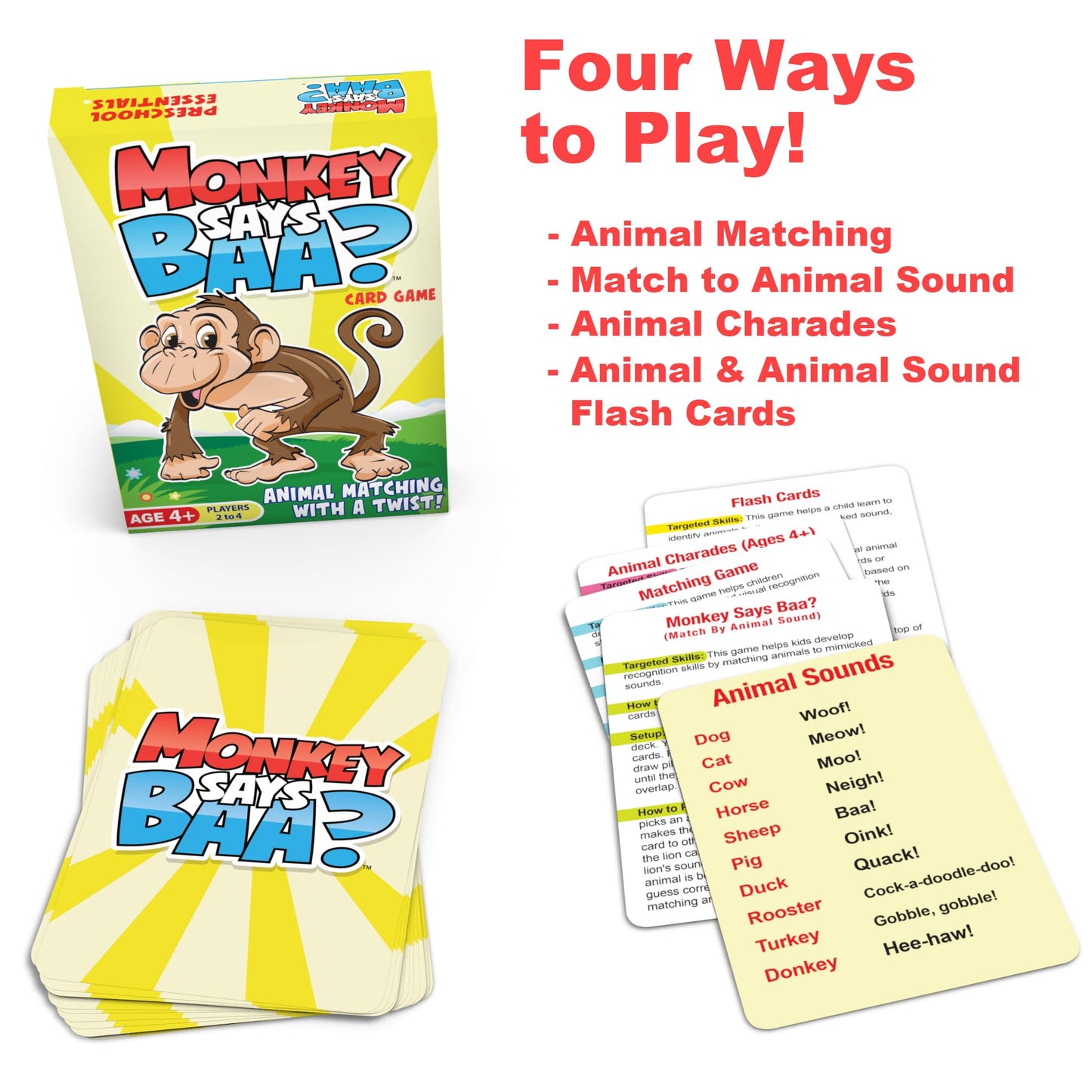 Monkey Says Baa?, An Animal Matching Game For Kids Ages 4 And Up – Play Traditional Matching Or Match To Mimicked Animal Sounds – Perfect Preschool Learning Activities And Classroom Must Have