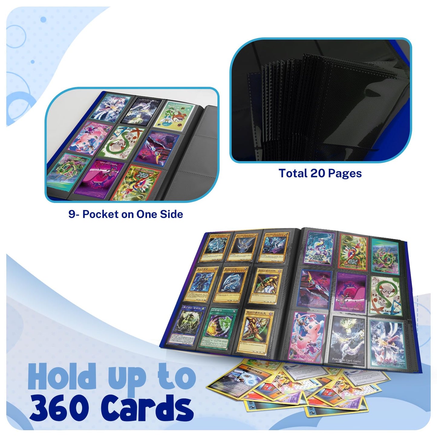 Card Binder  9 Pocket Trading Card Album Folder 20 Pages  360 Card Capacity Sports Card Binder  enhanced Card Binders Compatible with MTG  TCG  Baseball Cards (Cobalt)