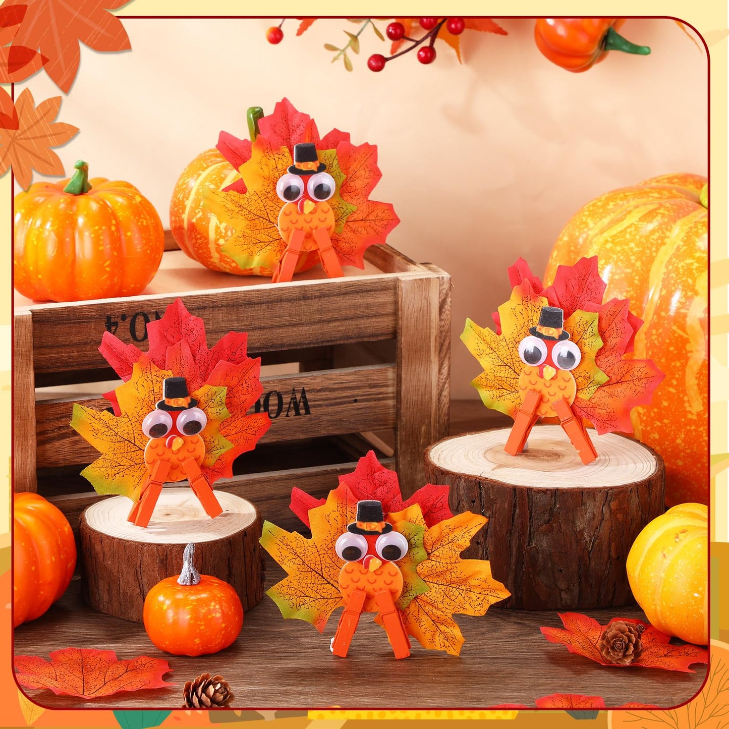 ForraFun 30 Pcs Thanksgiving Craft Kit DIY Thanksgiving Turkeys Ornaments Turkey Cards with Movable Wings for Fall Party Favors