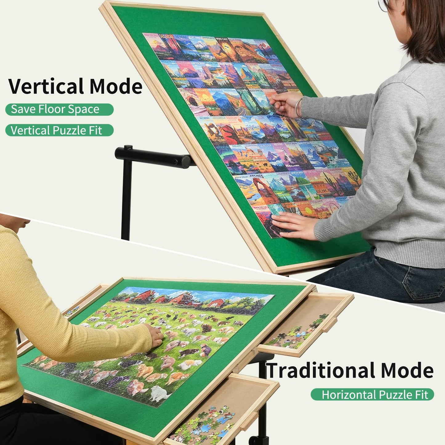 ALL4JIG 2000 Piece Jigsaw Puzzle Table with Legs,Wooden Jigsaw Puzzle Table with 4 Drawers & Cover,360Rotating for Easy Access,A