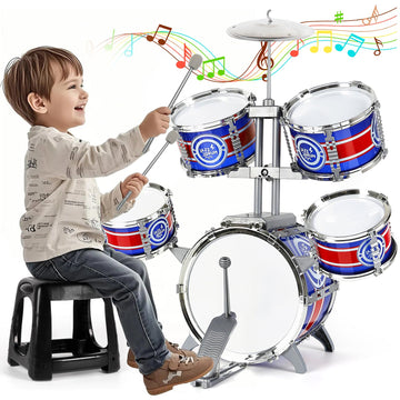 M Sanmersen Drum Set For Toddlers, Kids Drum Set With Stool, Upgraded Plastic Rock Jazz Drum Kit Musical Instruments Toys Gift For 2-8 Years Old Boys Girls