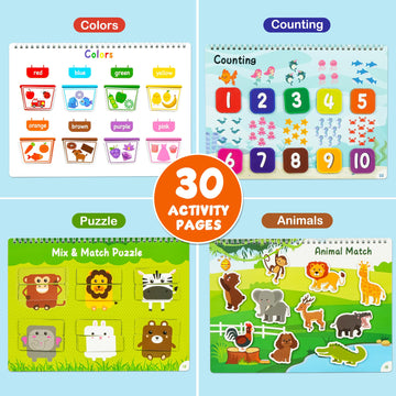BenBen Busy Book for Toddlers - 30 Pages, Pre-Assembled Montessori Activity Book, Brown, Medium, Educational Toy for Ages 3+