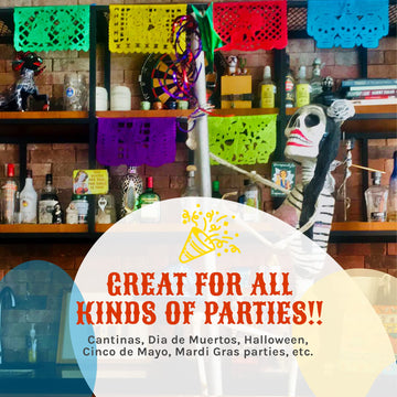 Day of The Dead Mexican Party Decorations - Dia de Los Muertos Papel Picado Tissue Paper Banner Set (12.5 Ft x 4, 50 Ft Total) H