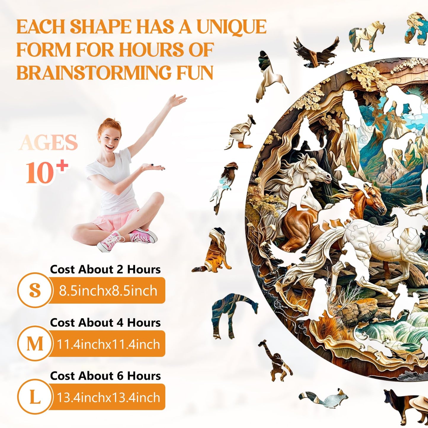 Wooden Puzzles for mature-themeds  Wooden Jigsaw Puzzles for mature-themeds Kids  3D Vision Effect-3D Horse Unique Shaped Wood Puzzles mature-themed  Creative Birthday Gifts for Friends Family Game(11.4 * 11.4in 200pcs)