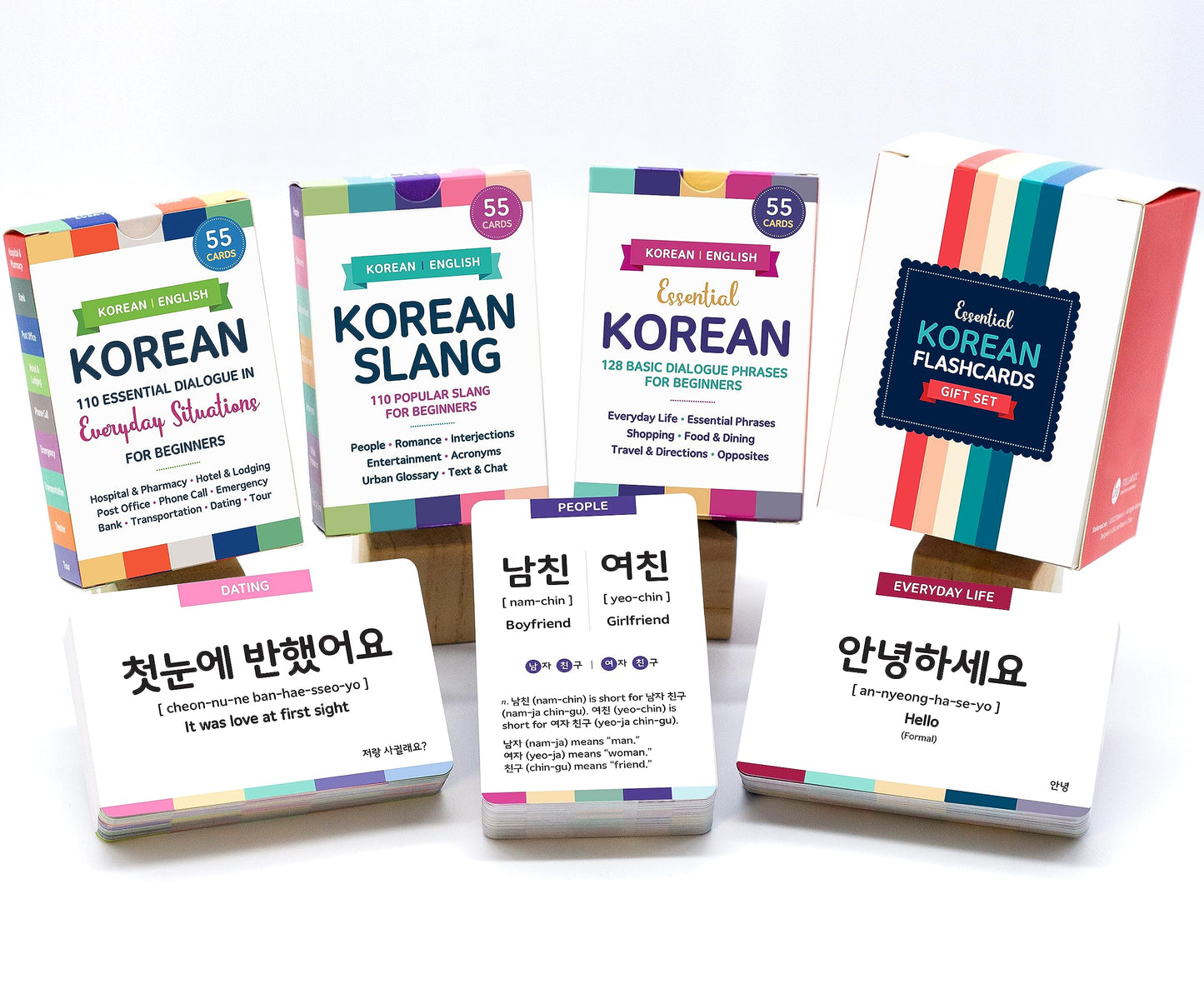Stellarsol 3-Pack Gift Set Korean Basic Conversation Flashcards For Beginners, Essential Phrases, Everyday Situations, Slang + D