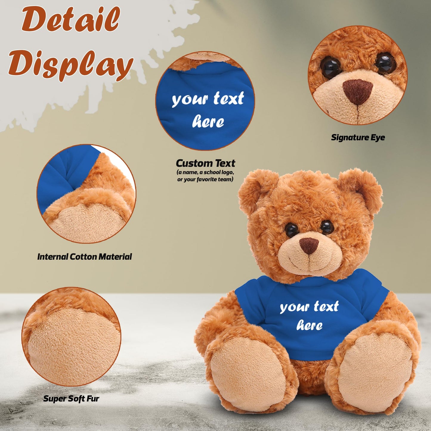 Plushland Teddy Bear 11 Inch, Stuffed Animal Personalized Gift - Great Present For Mothers Day, Valentine, Graduation, Birthday,Anniversary, Get Well,Christmas (Mocha Bear, Royal Blue)