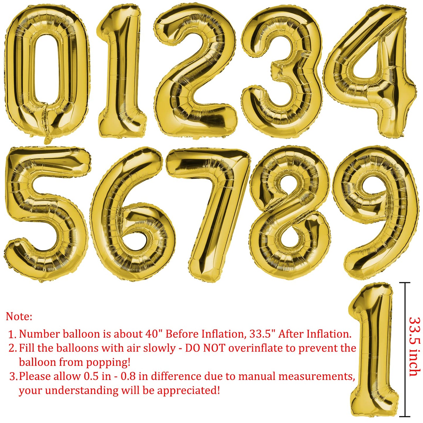 Number Balloon 3 Gold 40 Inch Foil Balloon Big Giant Jumbo 3Th Birthday Party Decorations Foil Mylar Helium Kids 0-9 Numbers Balloons For Baby Children