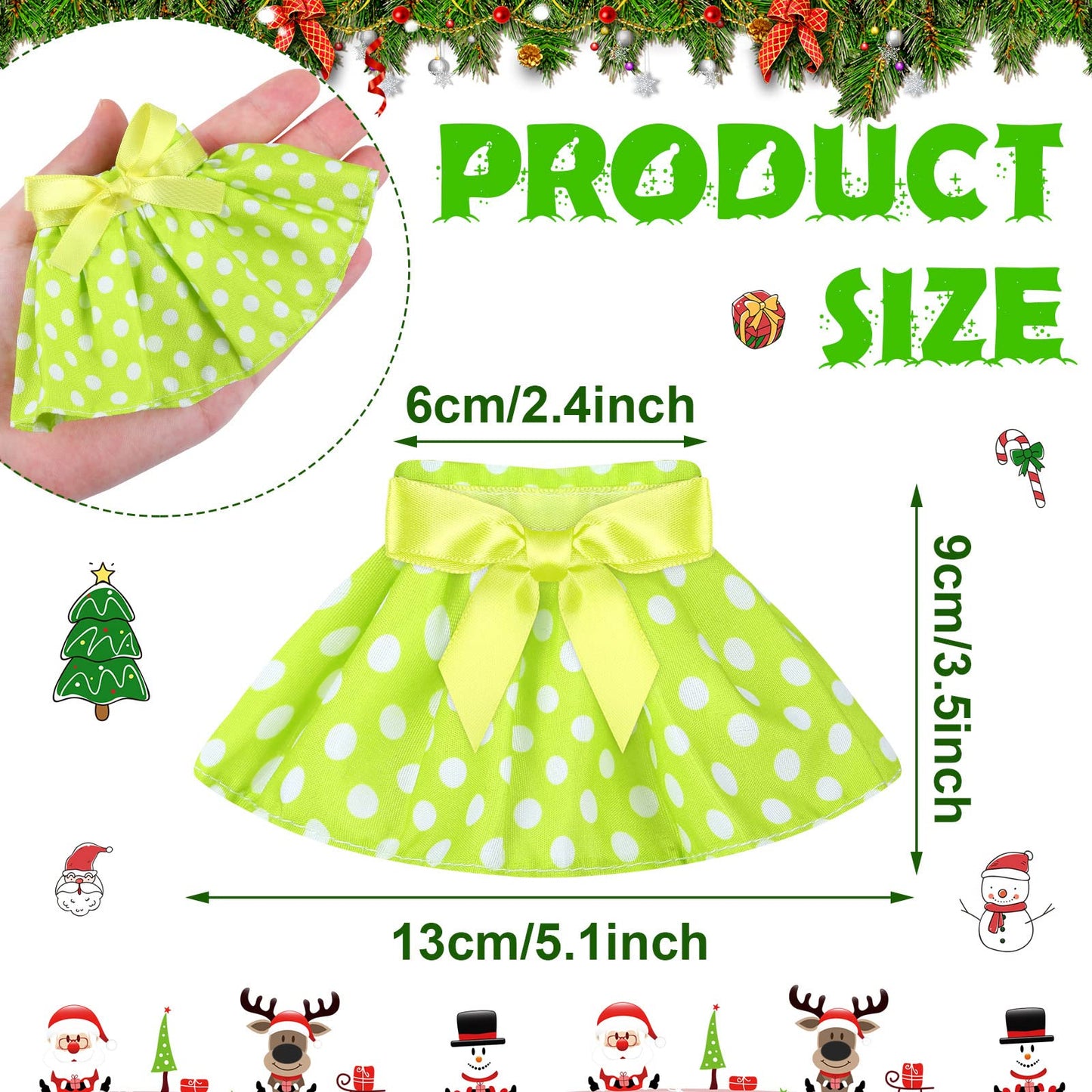 6 Pieces Santa Clothing Elf Dance Skirt Set Christmas Elf Skirts For Christmas Doll Holiday Decorations (Not Include Doll)(Fresh Style)