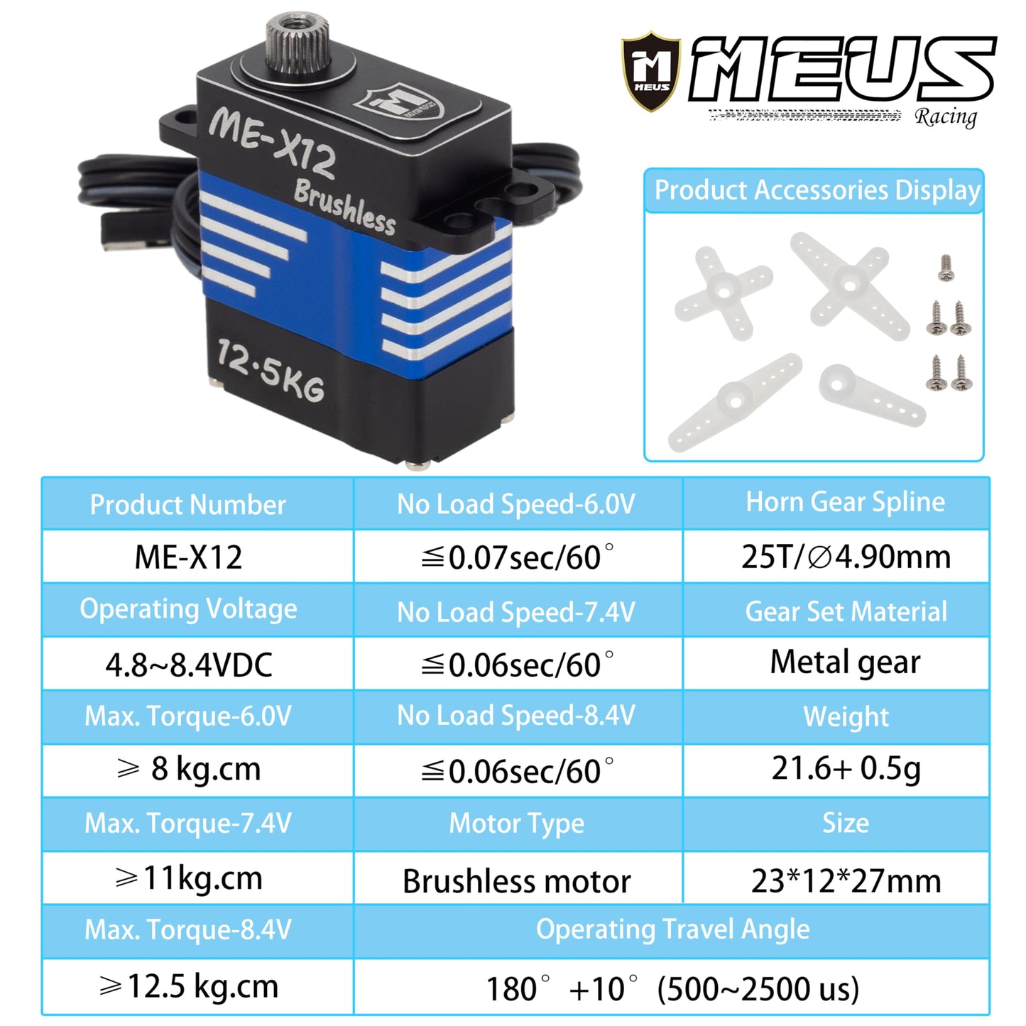 MEUS Racing RC Micro Servo 12.5KG High Torque for SCX24 TRX4M 1/10 1/8 Crawler Car