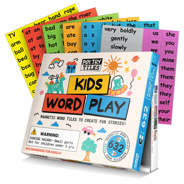 Poetry Tiles - Kids Word Play - 632 Fridge Magnets For Kids - Explore Sentence Building, Writing, And Imaginations With Magnet W