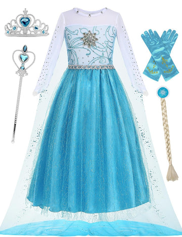 Isswya Princess Dress For Girls Princess Blue Costume Halloween Carnival Cosplay Birthday Party Outfits 7-8Y