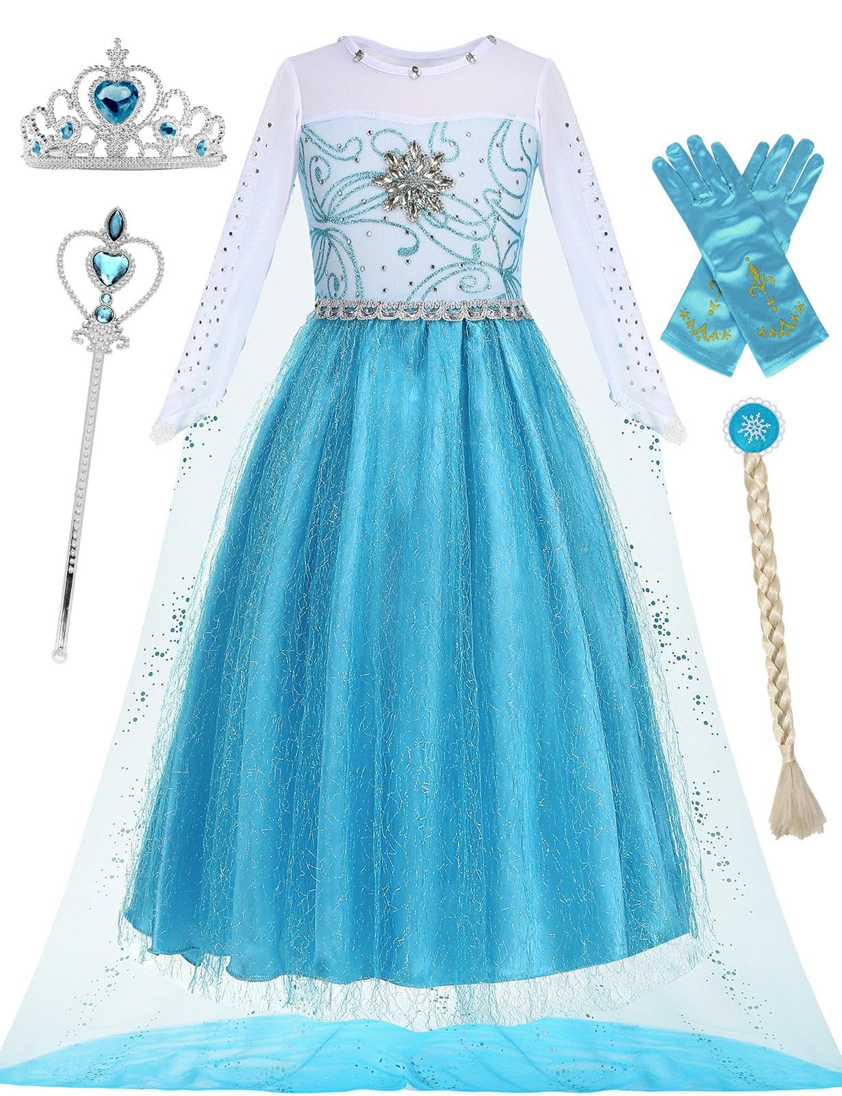Isswya Girls Princess Dress Costume Cosplay Halloween Birthday Party Dress Up For Toddler Kids 5-6Y