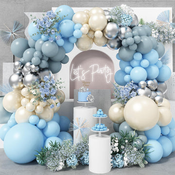 Dusty Blue Balloon Arch Kit, 125 Pcs Light Blue Pearl Sand White Balloon Garland Mit Baby Powder Slate Blue Balloons, Metallic S